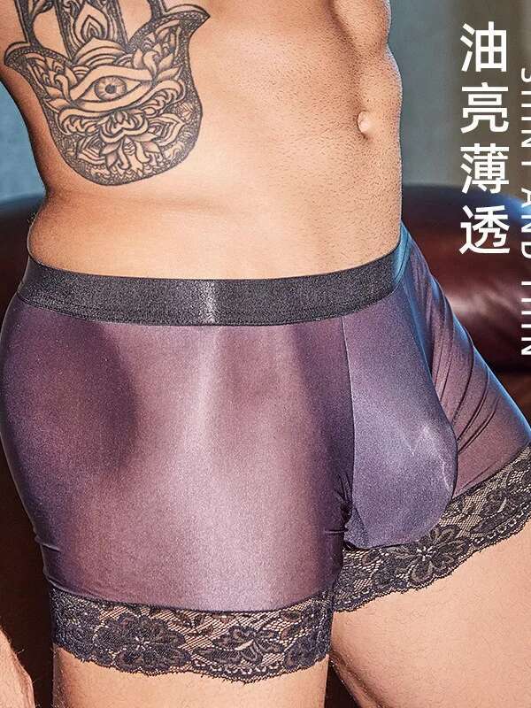 남성용 복서 팬티 오일 샤이니 쉬어 속옷 투명 레이스  - Pouch Boxer Pouch 리뷰 및 가격